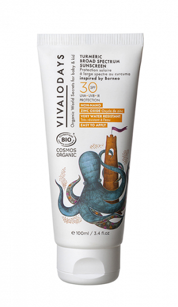 VIVAIODAYS BIO Voděodolný opalovací krém SPF 30 s kurkumou, 100 ml