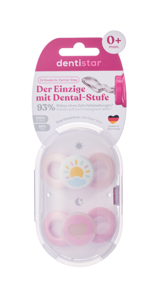 Dentistar Day & Night Soother, denní a noční dudlík, 0-6 měsíců, růžový