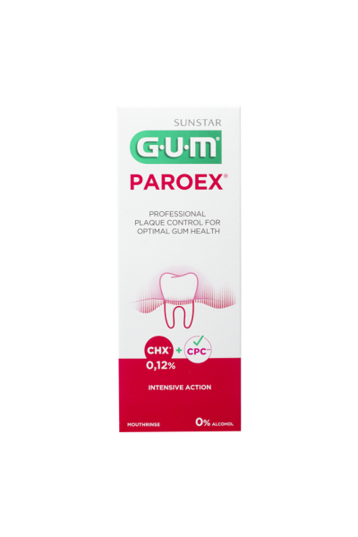 GUM PAROEX ústní voda (výplach, CHX 0,12 % + CPC 0,05 %), 300 ml (poničený obal)