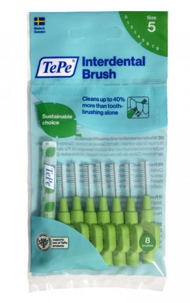 TePe Original mezizubní kartáčky z bioplastu 0,8 mm, zelené, 8 ks