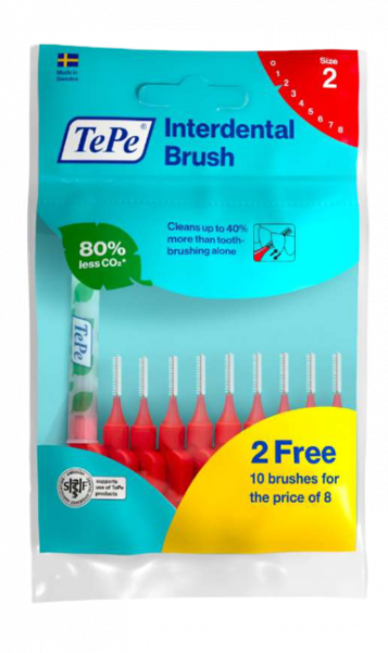 TePe Original mezizubní kartáčky z bioplastu 0,5 mm, červené, 8+2 ks zdarma