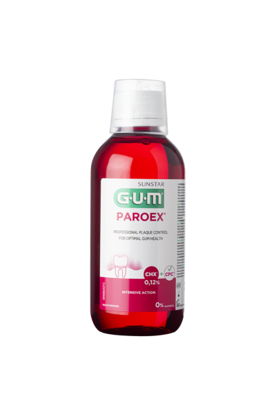 GUM PAROEX ústní voda (výplach, CHX 0,12 % + CPC 0,05 %), 300 ml (poničený obal)